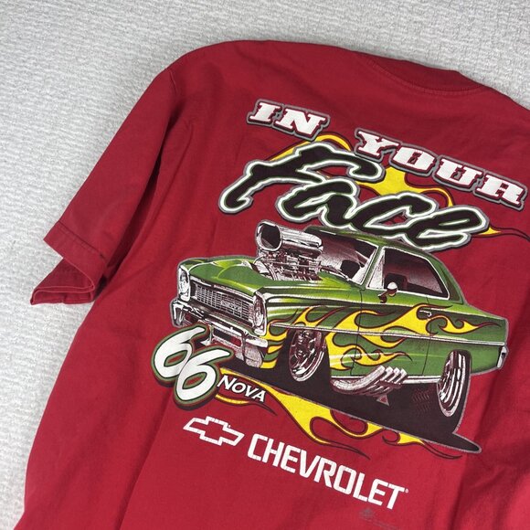 Chevy in Your Face Vintage Red T-shirt size XL '66 Nova Double Sided Chevrolet - Picture 13 of 16